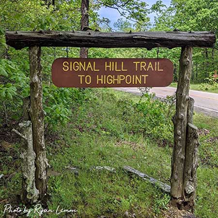 Signal Hill Trailhead Sign on Mt. Magazine